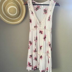 Cream and Floral Sun Dress with Lace details